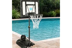 Play Platoon Swimming Pool Basketball Hoop Poolside Above Ground Games for Family - Backboard Adjustable Height 3-4 Feet, Includes PU Leather Basket Ball & Air Pump - Great for Inground Pool Deck