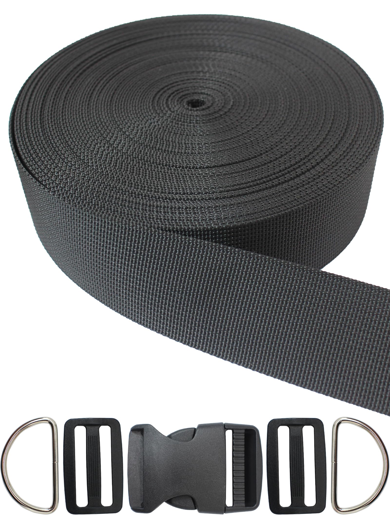 ZHFMILY 1 1/2 inch Black Nylon Webbing Strap with