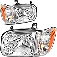 AUTOSAVER88 Headlight Assembly Compatible with 2005-2006 Tundra / 2005-2007 Sequoia Headlamp Replacement Driver and Passenger Side Chrome Housing Amber Reflector Clear Lens