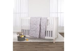 NoJo Little Love Grey and White Chevron 3 Piece Crib Bedding Set - Comforter, Fitted Crib Sheet and Dust Ruffle