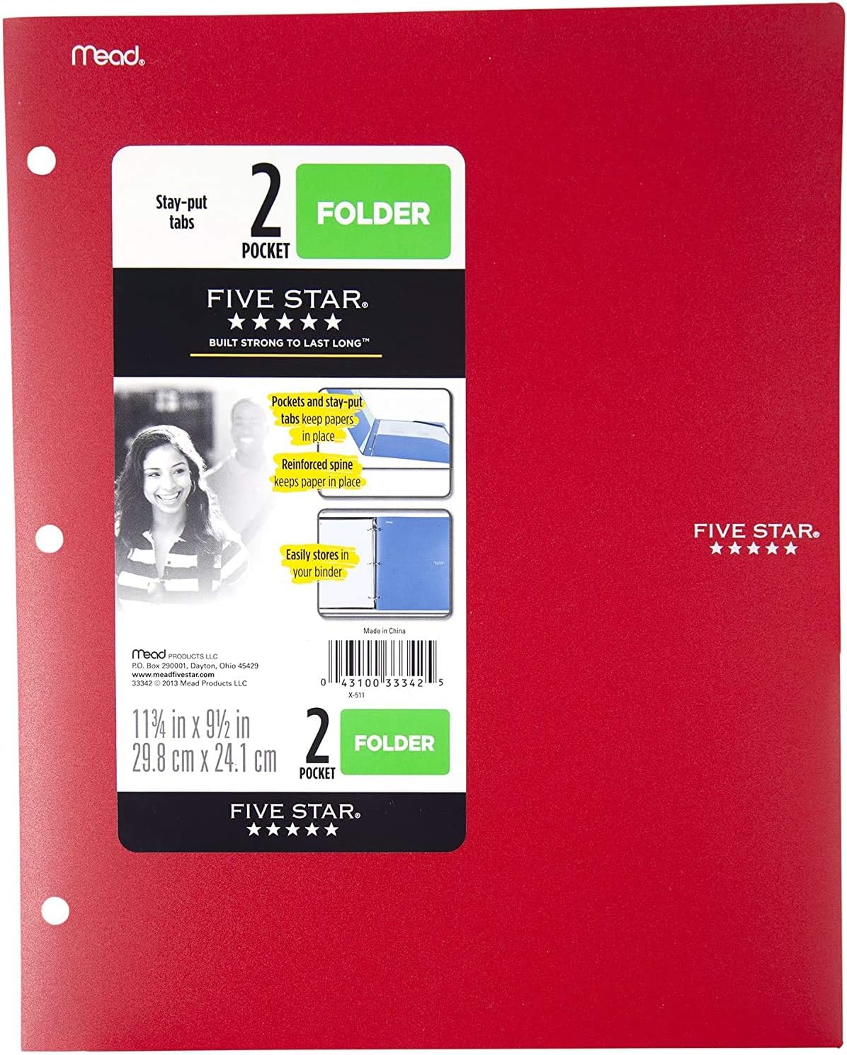 Five Star 2 Pocket Folders, Stay-Put Folders, Plastic Colored Folders with Pockets & Prong Fasteners for 3-Ring Binders, For Home School Supplies & Office, 11” x 8-1/2”, Assorted, 4 Pack (38049) : Office Products