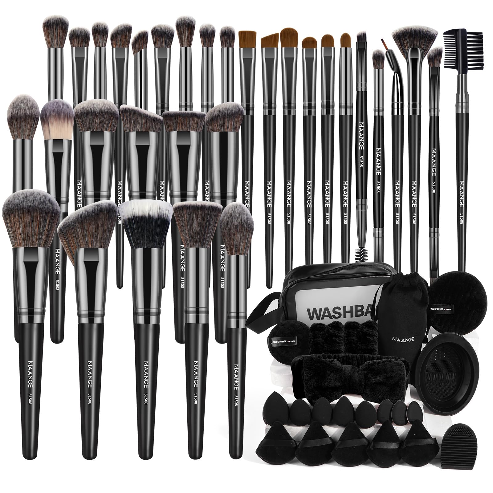 MAANGE Makeup Brushes 54 Pcs Makeup Tool Set, Multi-functional Makeup Kit Premium Synthetic Brush Make up Brushes Set for Women (Black, 54 Pcs)