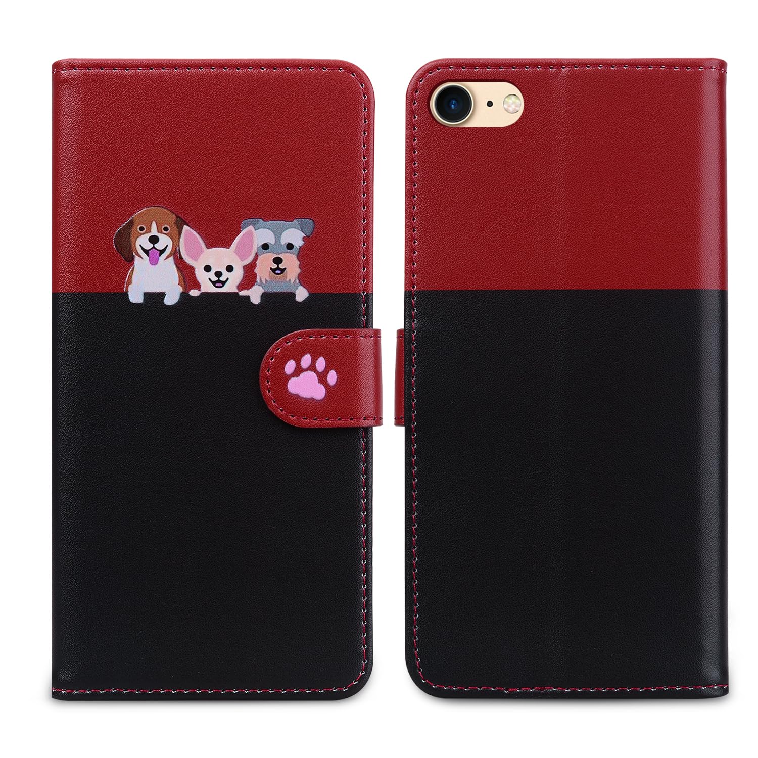 Nbziyoo Phone Case for iPhone 7/8,Cartoon Cats/Dogs Patterns Flip Wallet Case with Card Slots, Premium Magnetic PU Leather Cover Case for iPhone SE(2020)/SE(2022), Black