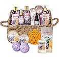 Bath Spa Gift Sets - Luxury Basket With Honey & Lavender - Spa Kit Includes Wash, Bubble Bath, Lotion, Bath Salts, Body Scrub, Body Spray, Shower Puff, Bathbombs, Soap and Towel