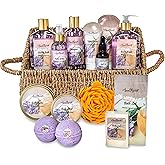 Bath Spa Gift Sets - Luxury Basket With Honey & Lavender - Spa Kit Includes Wash, Bubble Bath, Lotion, Bath Salts, Body Scrub, Body Spray, Shower Puff, Bathbombs, Soap and Towel