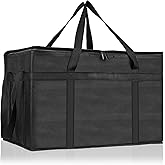 PEASUG Insulated Bags for Food Delivery, XXXL Pizza Delivery Bags, Large Capacity Cooler Bag Keep Food Warm for Grocery Shopping and Catering, Foldable, Heavy-Duty (Black)