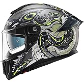 ILM Full Face Dual Visor Motorcycle Helmets with Rear Wing Pinlock Compatible Motorbike Street Bike Helmet DOT Men Women Model 861A (GreenDeepSea, L)