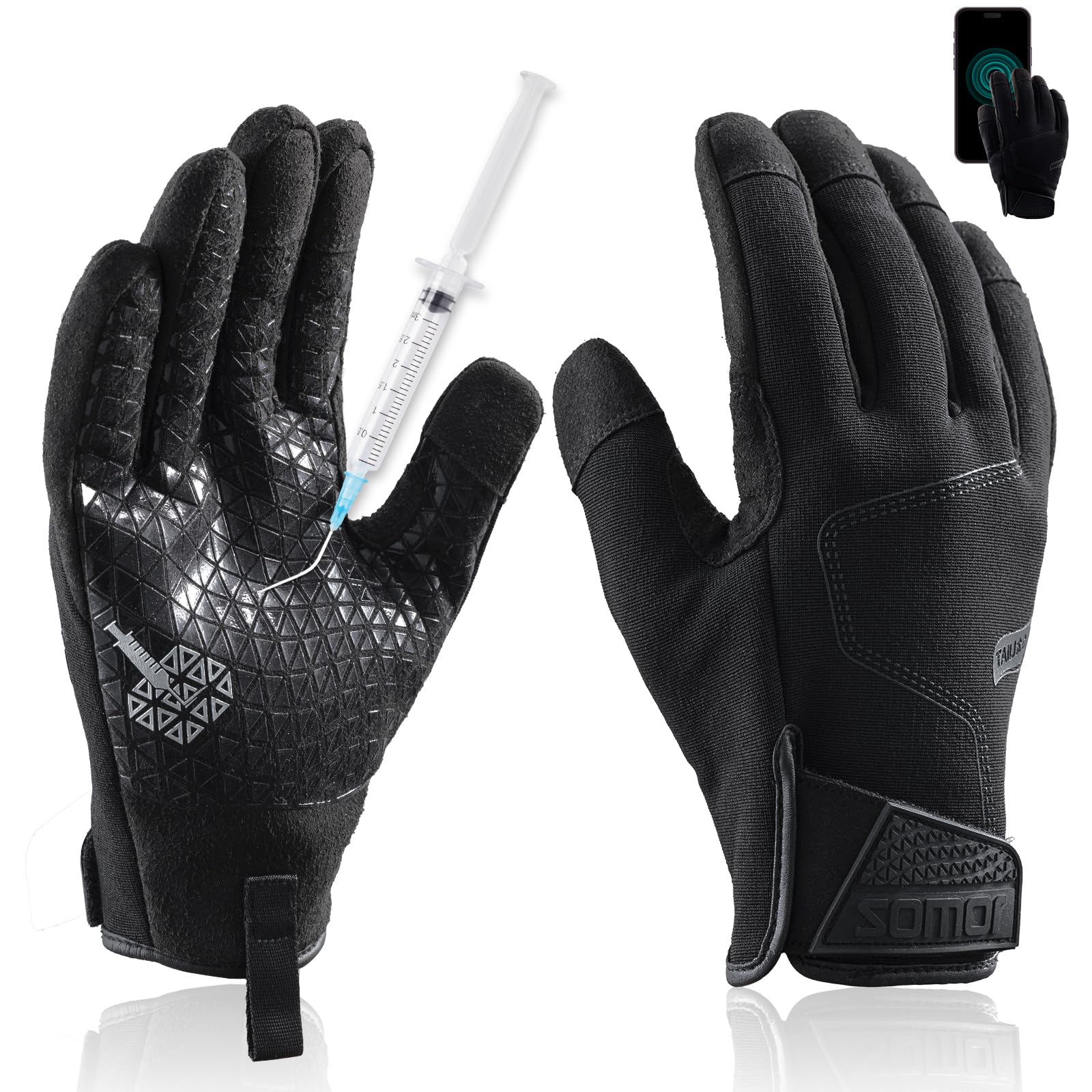 Photo 1 of TAILI Level 3 Needle, Level 5 Puncture Resistant Work Gloves for Gardening, Touchscreen, Breathable, Grip Enhanced A7 Cut Resistant Safety Gloves, Black, Small (S)