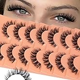 JIMIRE Cat Eye False Eyelashes Volume Mink Lashes Fluffy D Curl Russian Strip Lashes Natural Look 15MM Soft Cat Eye Fake Lash