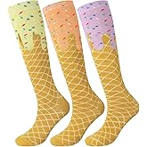 Shyyween 3 Pairs Ice Cream Drip Knee High Socks for Women Girls Funny Crazy Ice Cream Baseball Socks for Party Gifts