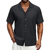 Cotrasen Men's Casual Short Sleeve Button Down Shirt Cuban Textured Summer Beach Shirts