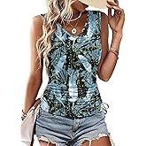Zeagoo Summer Tops 2025 Sleeveless Tank Top V Neck Slim Fit Side Ruched Drawstring Cute Shirts