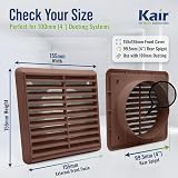 Kair Brown 100mm Louvred Wall Vent Grille with Flyscreen 155mm Front view 2
