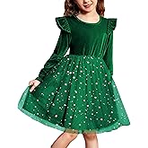 Arshiner Toddler Tutu Dresses Little Girls Velvet Tulle Fall Winter Long Sleeve Ruffle Holiday Party Dress 2-6Y