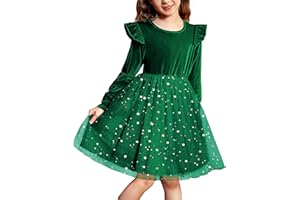 Arshiner Toddler Tutu Dresses Little Girls Velvet Tulle Fall Winter Long Sleeve Ruffle Holiday Party Dress 2-6Y
