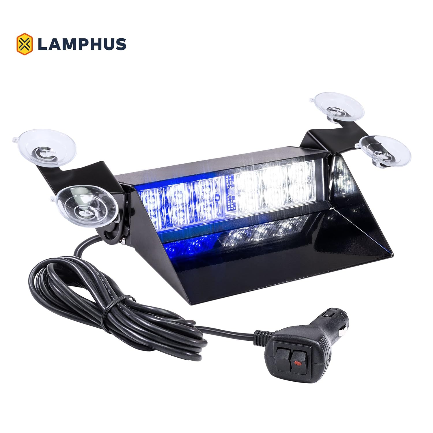 LAMPHUS SolarBlast SBWL26 Emergency Vehicle LED Dash Light [12W LED] [32 Flash Patterns] [Adjustable Mounting] [Multiple Colors Available] - Strobe Light for Dash, Deck & Windshield - Blue White