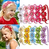 WJYX BOWS 10 Pcs Baby Girls Flower Headbands, Multiple Colors Satin Flower with Rhinestones, Cute Hair Accessories for Toddlers Kids