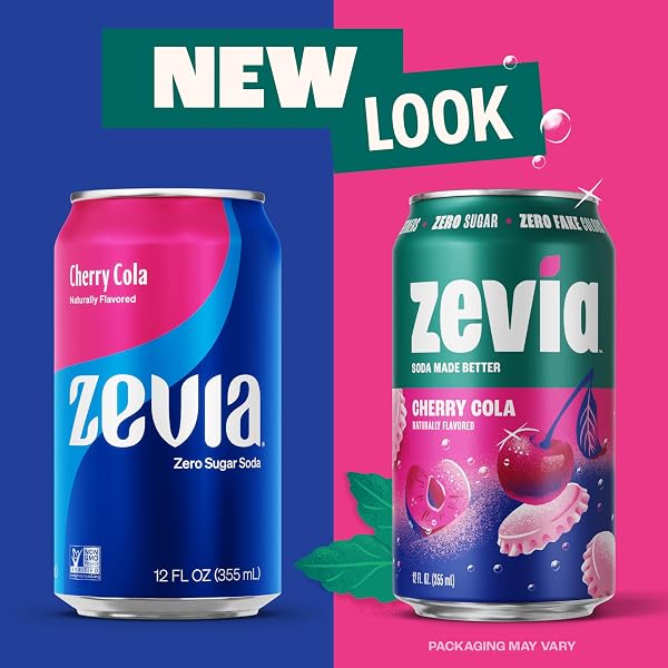 ZEVIA ZERO SUGAR SODA, CHERRY COLA, 12 OZ CANS (24-PACK) – NATURALLY SWEETENED, NON-GMO PROJECT VERIFIED, GLUTEN-FREE, VEGAN