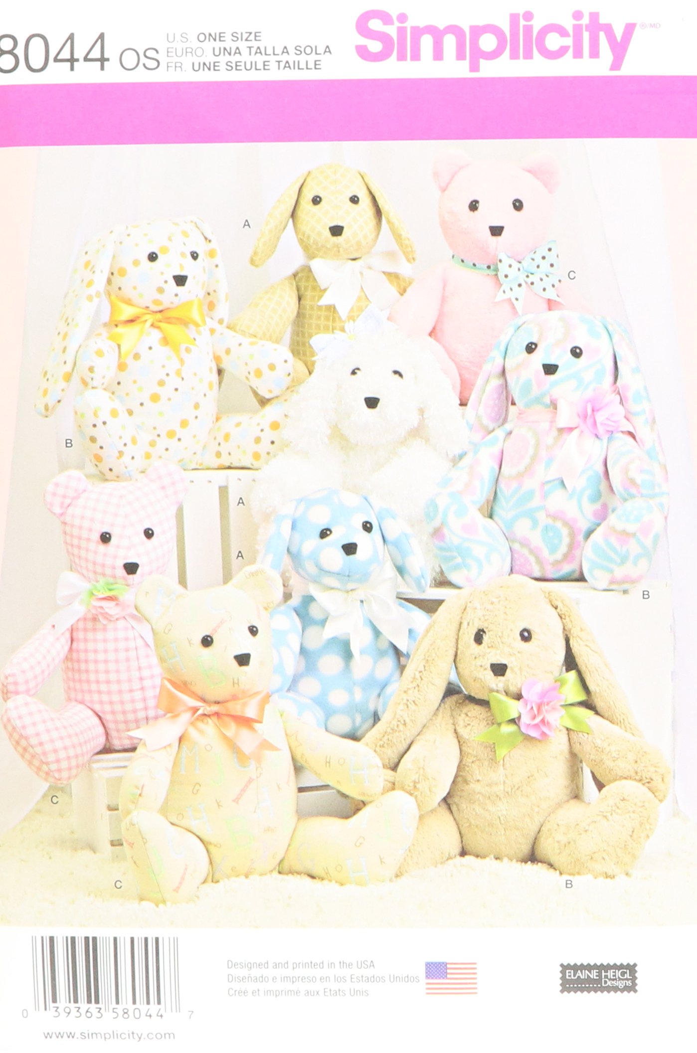 Simplicity Sewing 8044OS Two-Pattern Piece Stuffed Animals, Paper, White, OS (ONE Size)