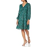 London Times Women's Dresses V-Neck Ruched Waist Tiered Skirt Dress