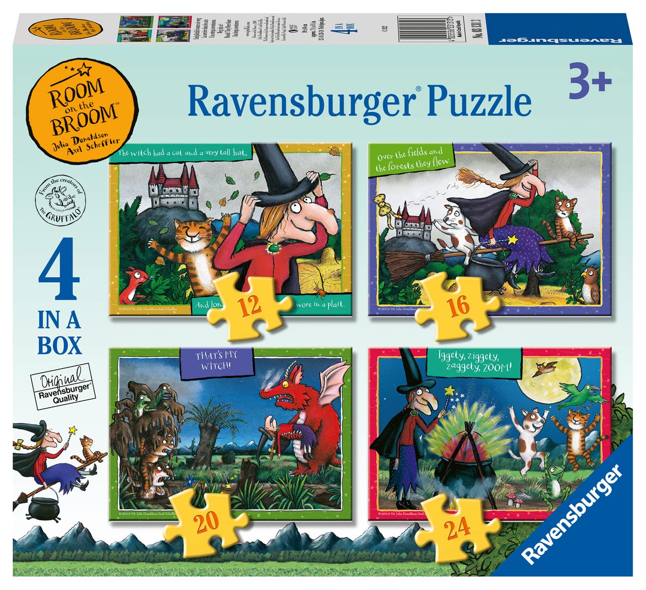 Ravensburger Room on The Broom 4 in Box (12, 16, 20, 24 Piece) Jigsaw Puzzles for Kids Age 3 Years Up - Toys for Children