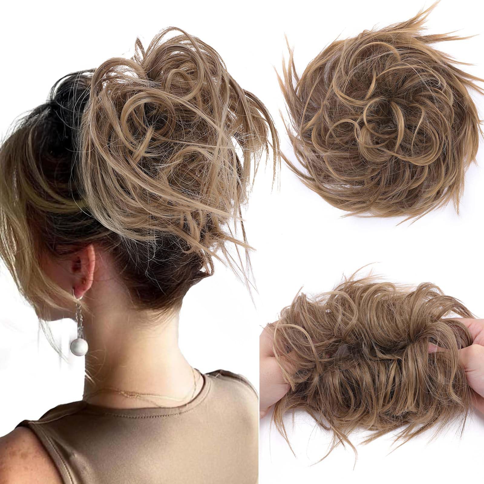 Updos Hair Bun Hair Extension Natural Hair Bun Extension Hairpiece Messy Scrunchies Ponytail Ponytail for Women Chocolate Brown & Dark Blonde