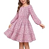 GRACE KARIN Girls Fall Dress Floral Long Sleeve Midi with Smocked Waist for Holiday Party 6-14Y