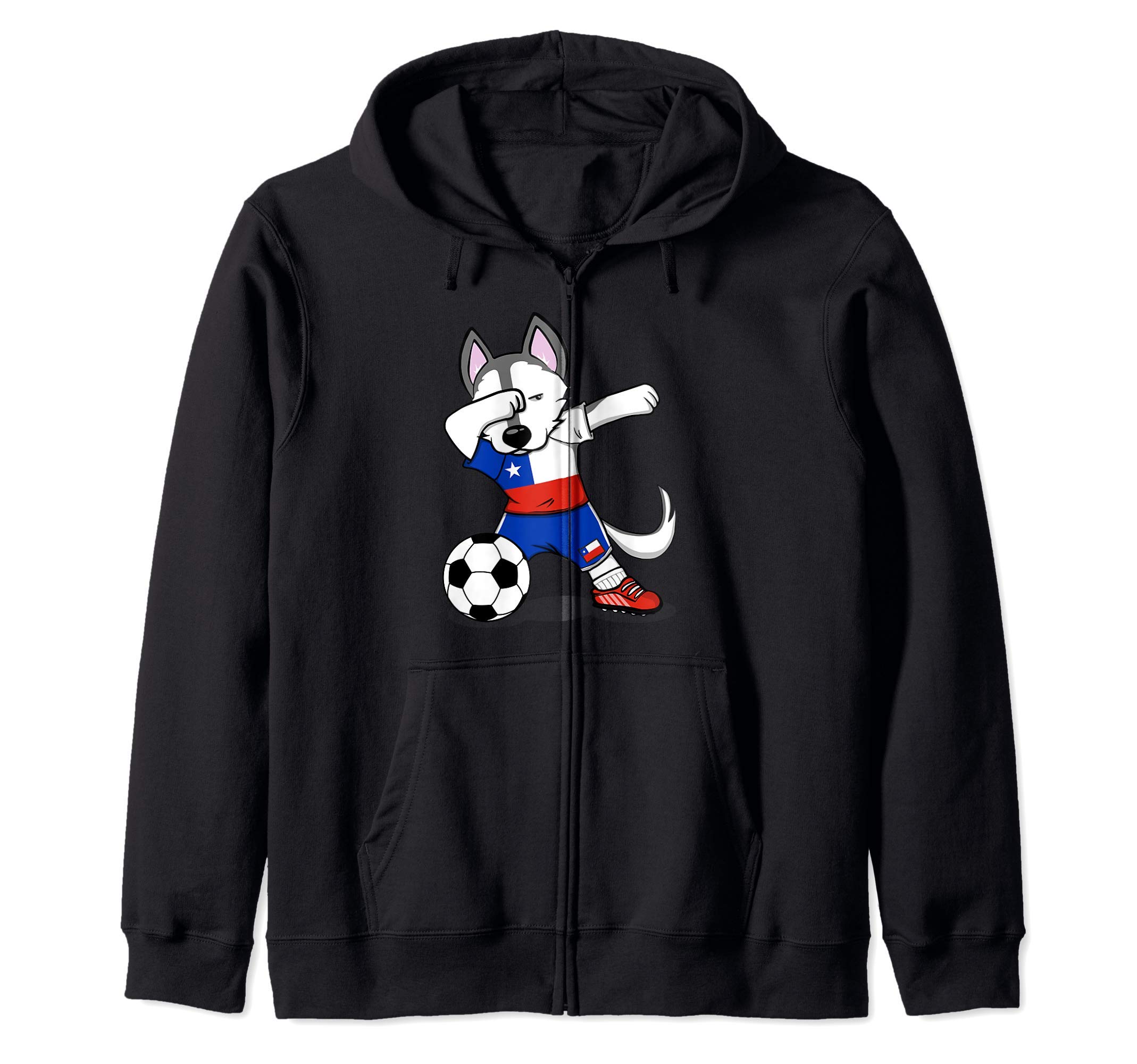 Dabbing Husky Dog Chile Football Chilean Flag Soccer Lovers Zip Hoodie