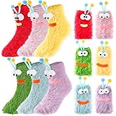 Foaincore 6 Pairs Silly Crazy Funny Fuzzy Socks for Women Girl Novelty Wacky 3D Doll Face Fluffy Socks for Gifts,Cute Cozy and Soft
