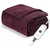 Sunbeam Electric Throw Royal Luxe Microplush Heated Blanket, 4 Heat Settings, 4-Hour Auto Shut-Off, Fast Heating, Warm and Cozy, Cabernet Red Color, 50" x 60"