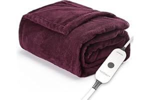 Sunbeam Electric Throw Royal Luxe Microplush Heated Blanket, 4 Heat Settings, 4-Hour Auto Shut-Off, Fast Heating, Warm and Cozy, Cabernet Red Color, 50" x 60"
