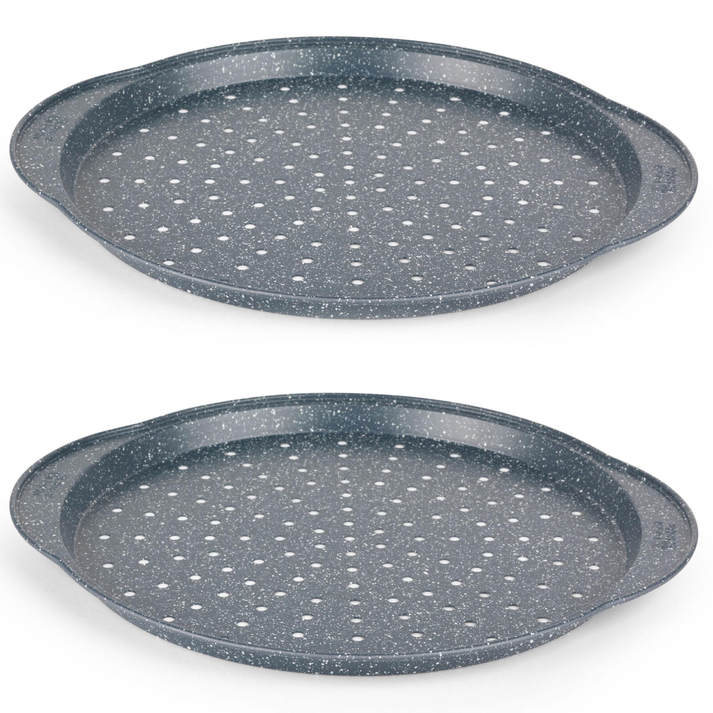 Russell Hobbs Nightfall Stone Set of 2 Large Pizza Trays - 14.5" Pizza Pans, Non-Stick Round Baking Trays, Carbon Steel, PFOA Free, Perforated Base for Crispy Cooking, Ideal for Pizza's, Garlic Bread