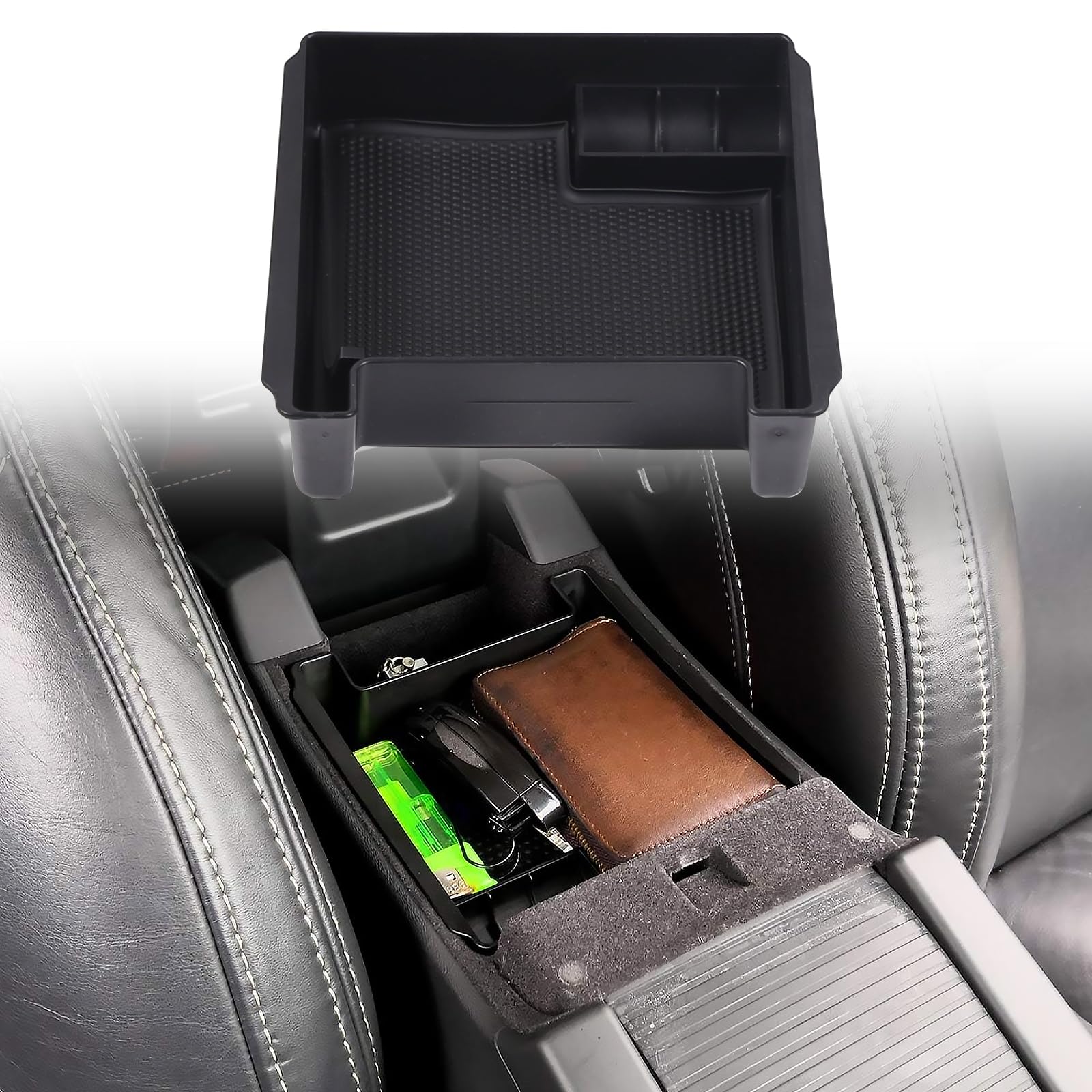 Photo 1 of Black Armrest Storage Box Center Console Organizers Phone Tray with Mat and Logo Fit for Volvo S60 S60L V60 XC60 2009-2017