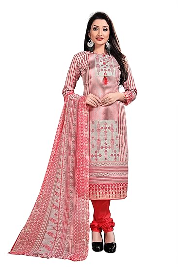 Anand presents cotton dress material beige and pink unstitched