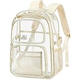 abshoo Large Heavy Duty Girls Clear Backpack for School Bookbag Transparent Multi Pocket Backpacks for Women (Beige)