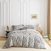 SUSYBAO Gray Paisley Duvet Cover Queen 100% Cotton 3 Pcs Set 1 Classical Boho Floral Duvet Cover with Zipper Ties 2 Pillowcases European Style Grey Bohemian Flower Bedding Set Soft