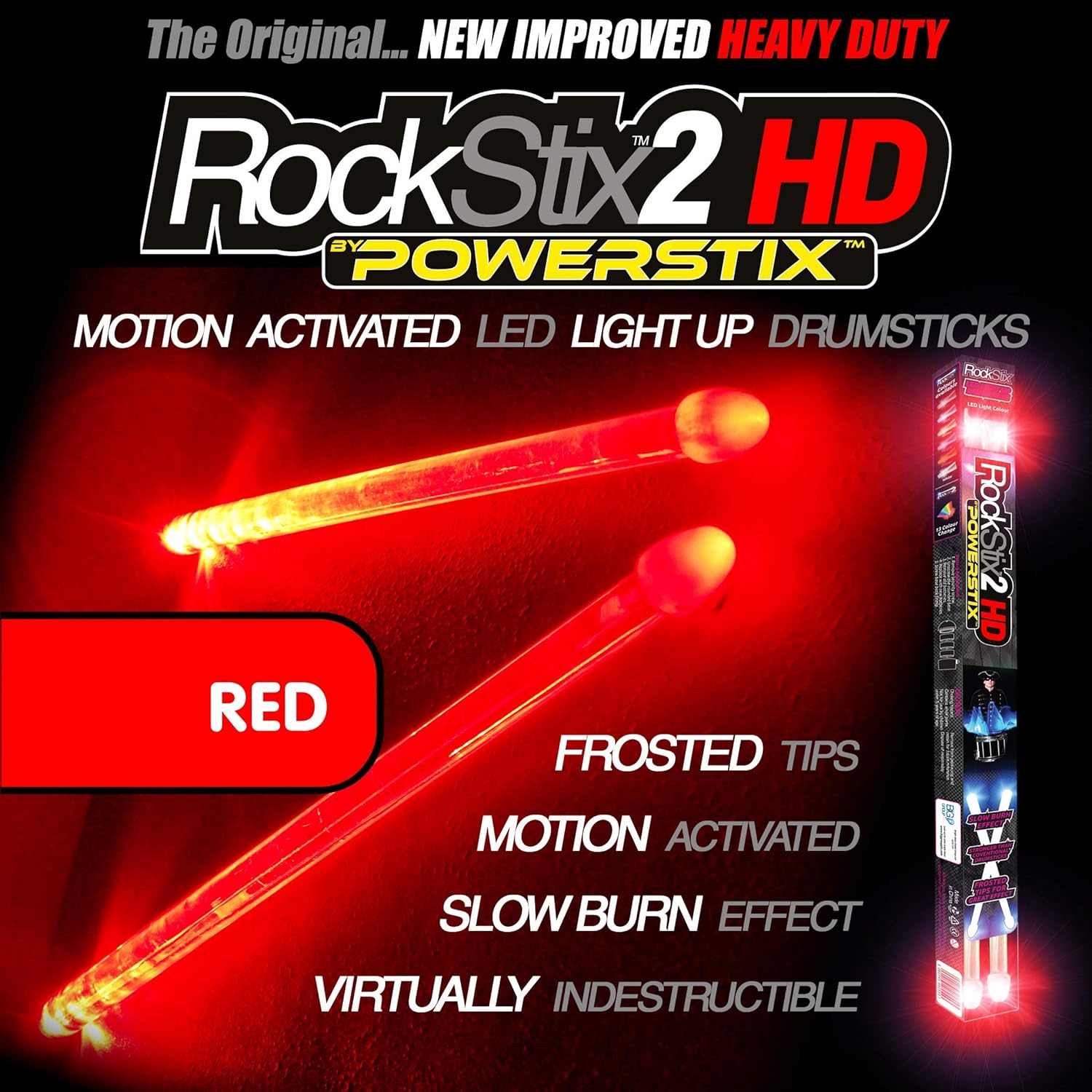 Amazon Com Rockstix 2 Hd Red Bright Led Light Up Drumsticks