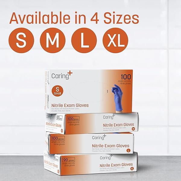 CARING NITRILE EXAM GLOVES (90CT), POWDER FREE AND NOT MADE WITH NATURAL RUBBER LATEX, GLOVES FOR MEDICAL USE, CLEANING, FOOD PREP AND MORE, X-LARGE