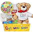 KIDS GET WELL SOON care package gift | Teddy Bear, Get well balloon, Candy Snacks gift basket & Greeting card, package for kids children boy, girl, Feel better soon for home or hospital bundle