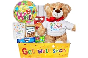 BEYOND THE BOX KIDS GET WELL SOON care package gift | Teddy Bear, Get well balloon, Candy Snacks gift basket & Greeting card, package for kids children boy, girl, Feel better soon for home or hospital bundle