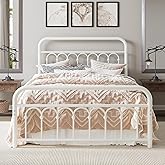 Allewie 14 Inches Full Size Metal Platform Bed Frame with Victorian Style Curved Iron-Art Headboard/Footboard, Metal Slats Support, Easy Assembly, Under Bed Storage, No Box Spring Required, White