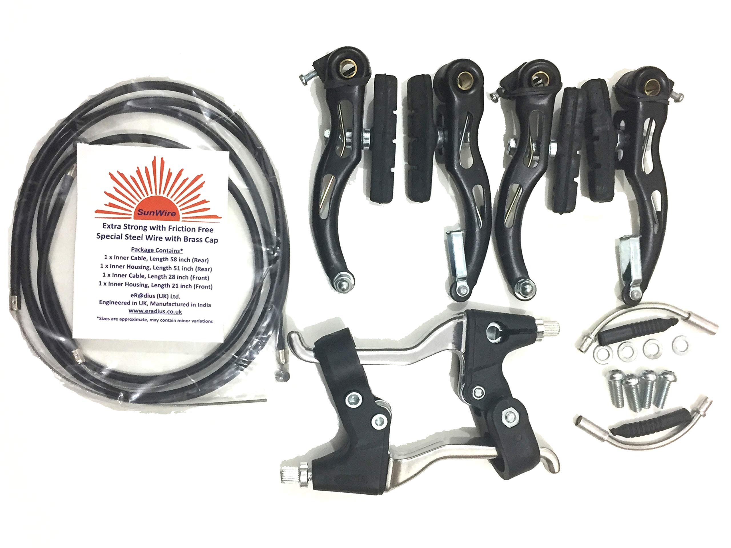 eRadius BMX Mountain Bike V-Brake Set | Alloy Levers | Brake Cables (Front & Rear) | Full Caliper Set