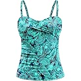 Holipick Tankini Top for Women Twist Front Bandeau Swimsuit Tummy Control Bathing Suit Tops Only No Bottom