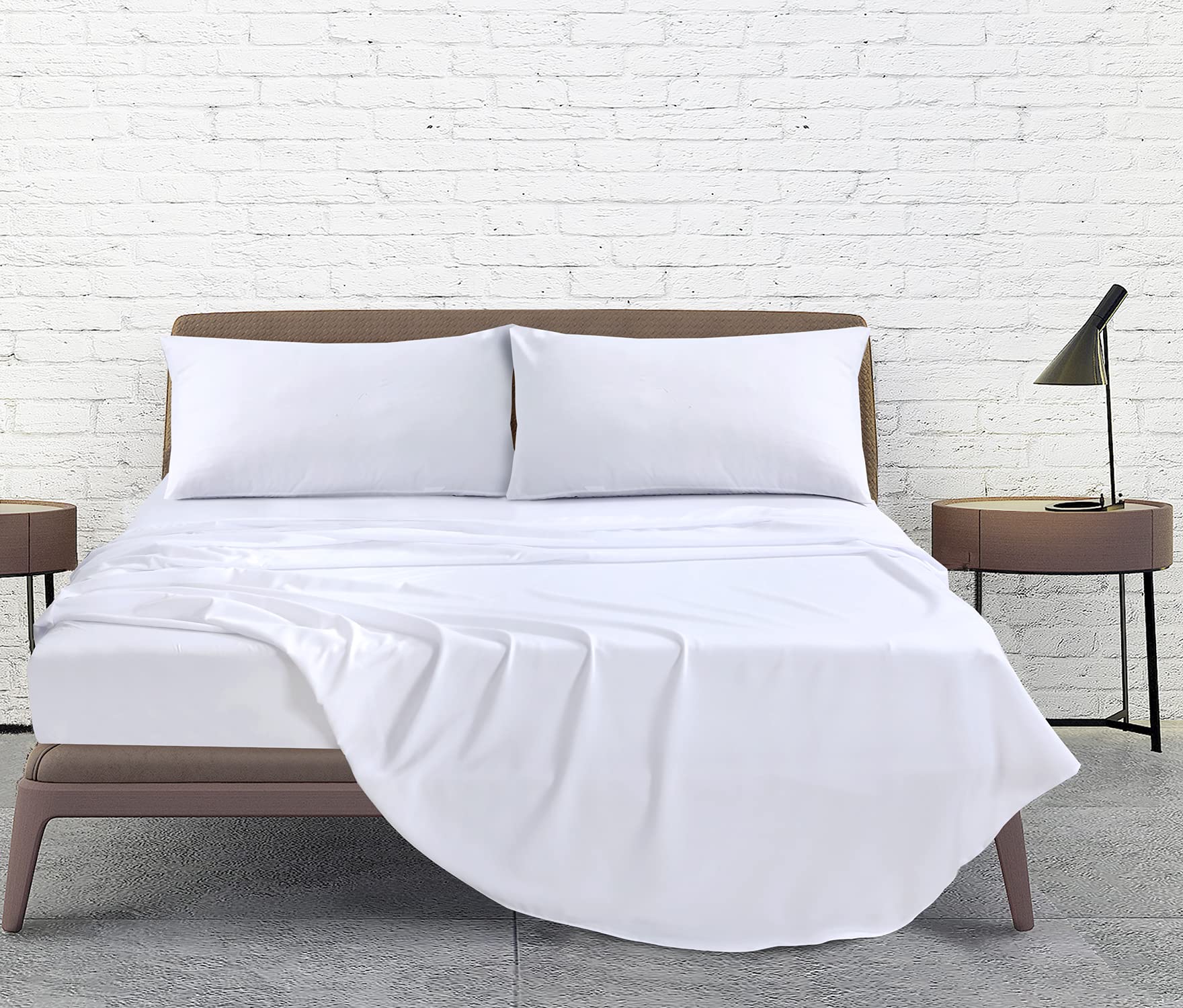 Linen Home King Bed Sheet Set - 4Pcs Easy Care Brushed Microfiber Sheet Set King Size Super Soft Wrinkle Free Bedding Set- Flat, Fitted Sheets & Pillowcases (King, White)