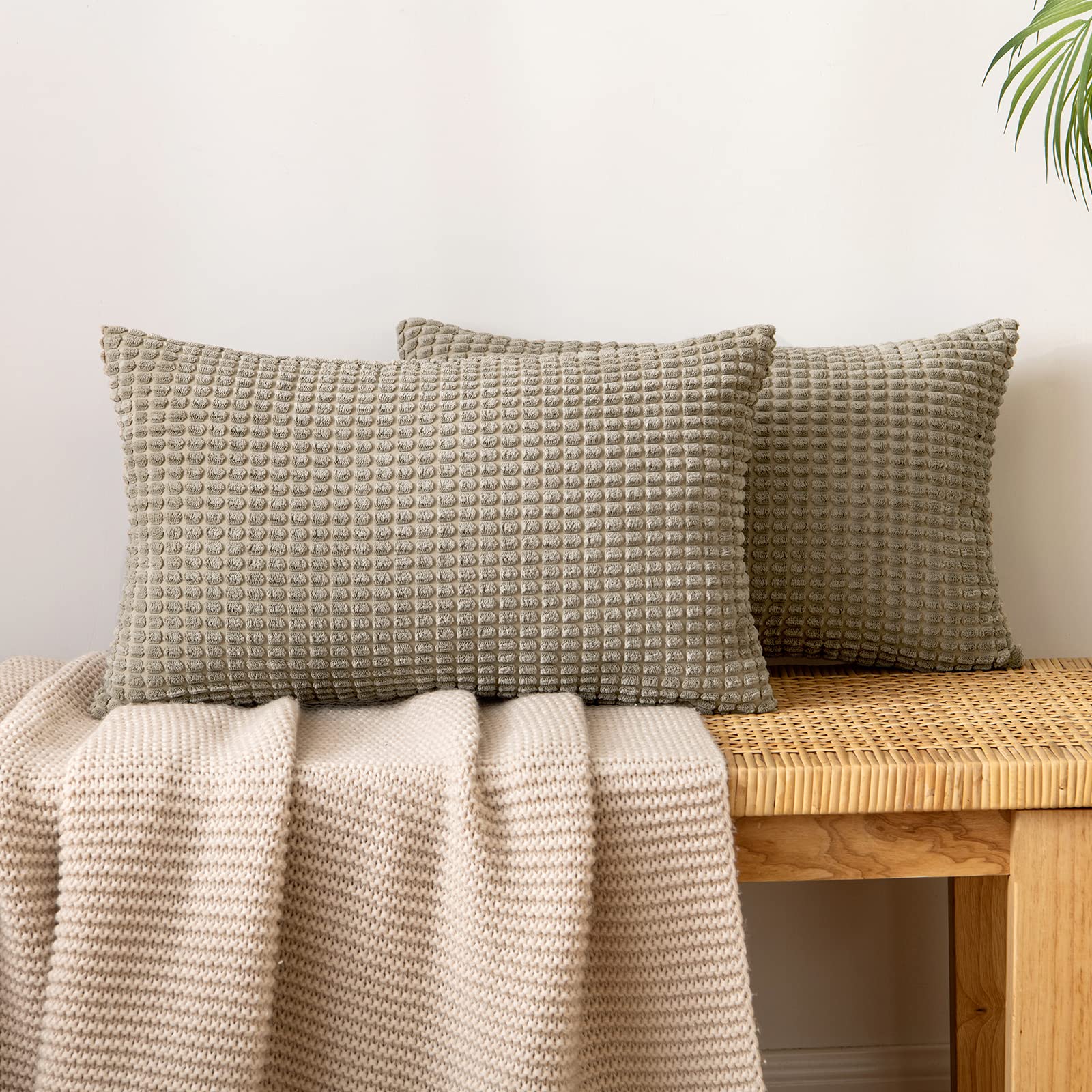 EMEMA Corduroy Granule Throw Pillow Covers Decorative Cushion Covers Oblong Soft Pellets Solid Pillowcase for Sofa Bedroom 12x20 Inch 2 Pieces Sand