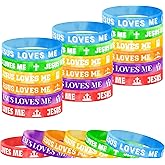 Lesnala 48 Pcs Jesus loves me bracelets 6 Styles Colorful Religious silicone bracelets Christian cross rubber wristbands for Men Women Kids Adults Motivational Bible School Church Group Party Favors
