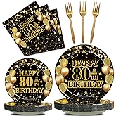 Kepeel 96Pcs 80th Birthday Party Tableware Set, Back in 1946 Birthday Party Decorations Supplies for Men Women Cheers to 80 Years Disposable Paper Plates Napkins Forks Favors, Serve 24