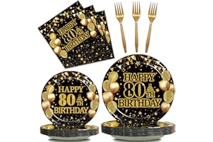 Kepeel 96Pcs 80th Birthday Party Tableware Set, Back in 1946 Birthday Party Decorations Supplies for Men Women Cheers to 80 Years Disposable Paper Plates Napkins Forks Favors, Serve 24