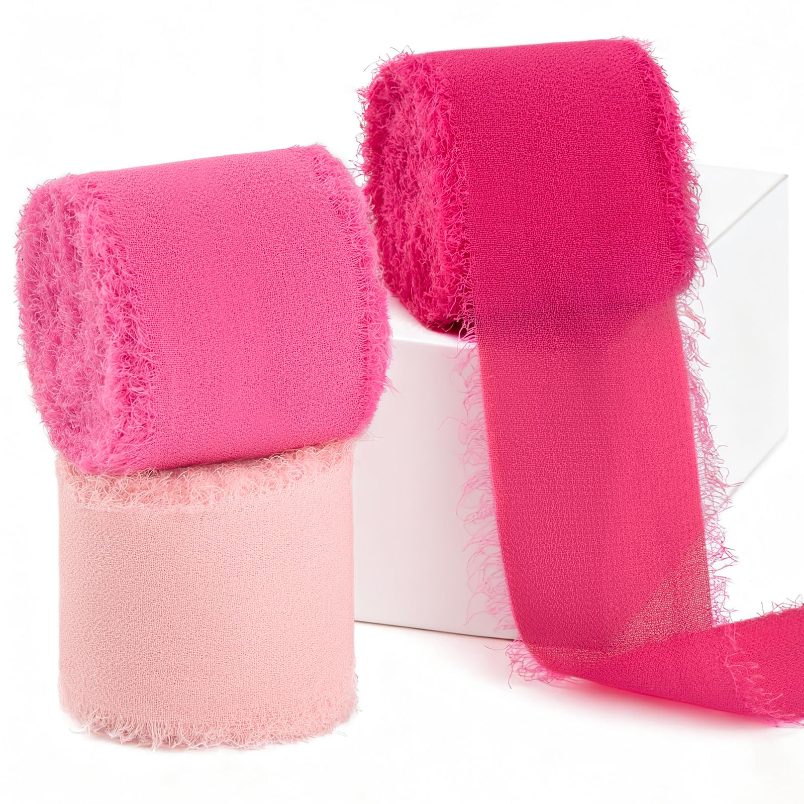 Photo 1 of **MISSING ONE**
Hot Pink & Pastel Pink Chiffon Ribbon 1.5" x 21 Yd Handmade Fringe Silk Chiffon Fabric Ribbon for Gift Wrapping Wedding Invitation Bridal Flower Bouquet DIY Crafts Home Decor