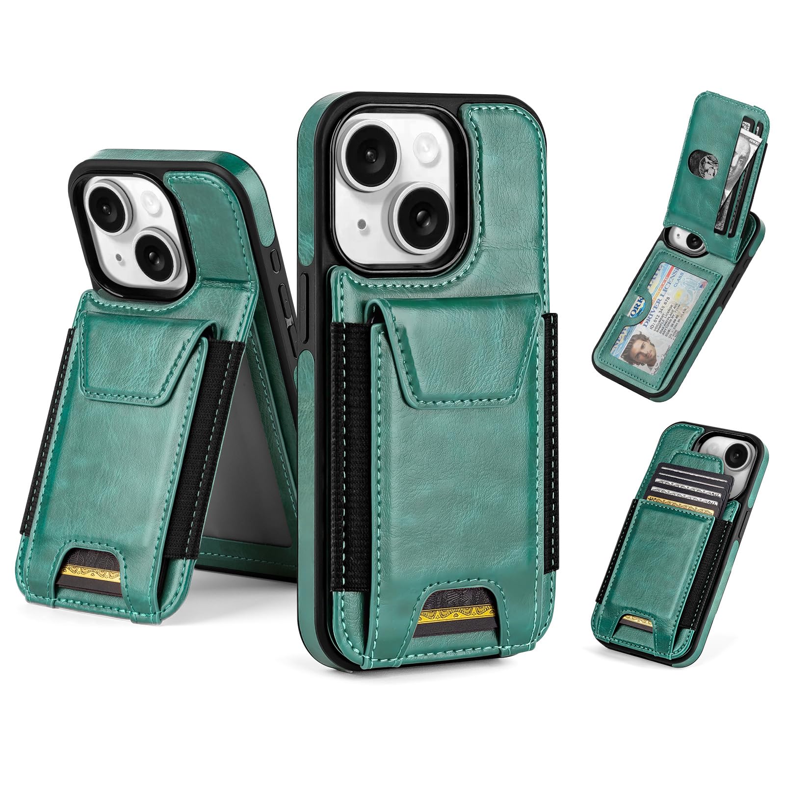 SkyEagle Compatible with iPhone 13 Wallet Case with Card Holder,Women Men Phone Case PU Leather RFID Blocking Shockproof Magnetic Flip Cover Credit Card Slots Kickstand,for Apple 13 6.1",Blue Green